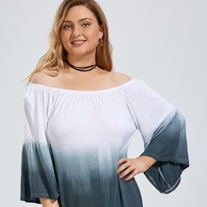 Ombre Off The Shoulder Top with Flare Sleeve